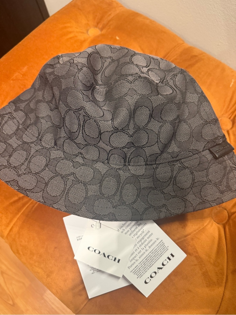 Coach Gray Signature Monogram Bucket Hat